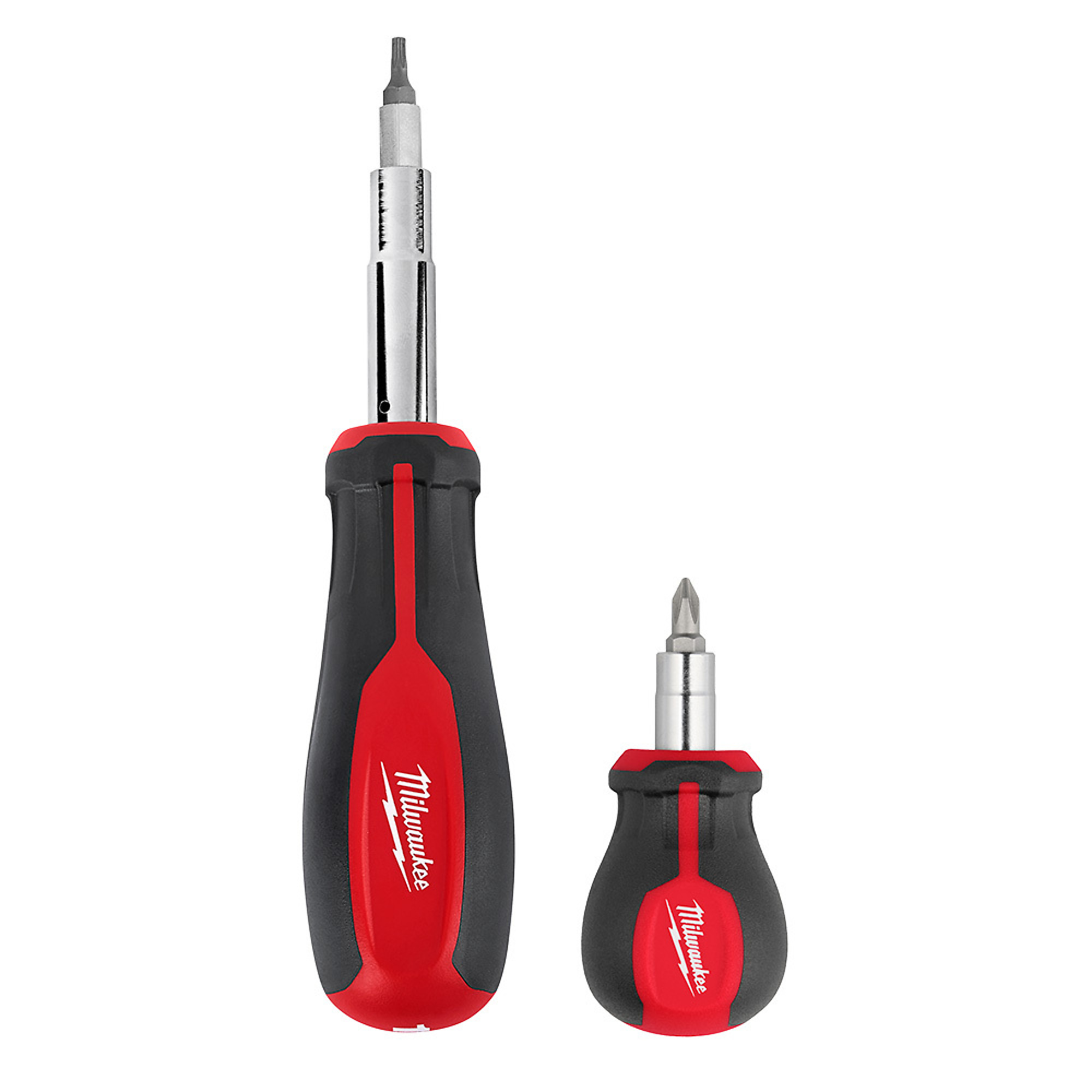 Milwaukee 2pc 11-in-1 Multi-Bit Screwdriver and 6-IN-1 Stubby Multi-Bit Screwdriver, Model# 48-22-2763